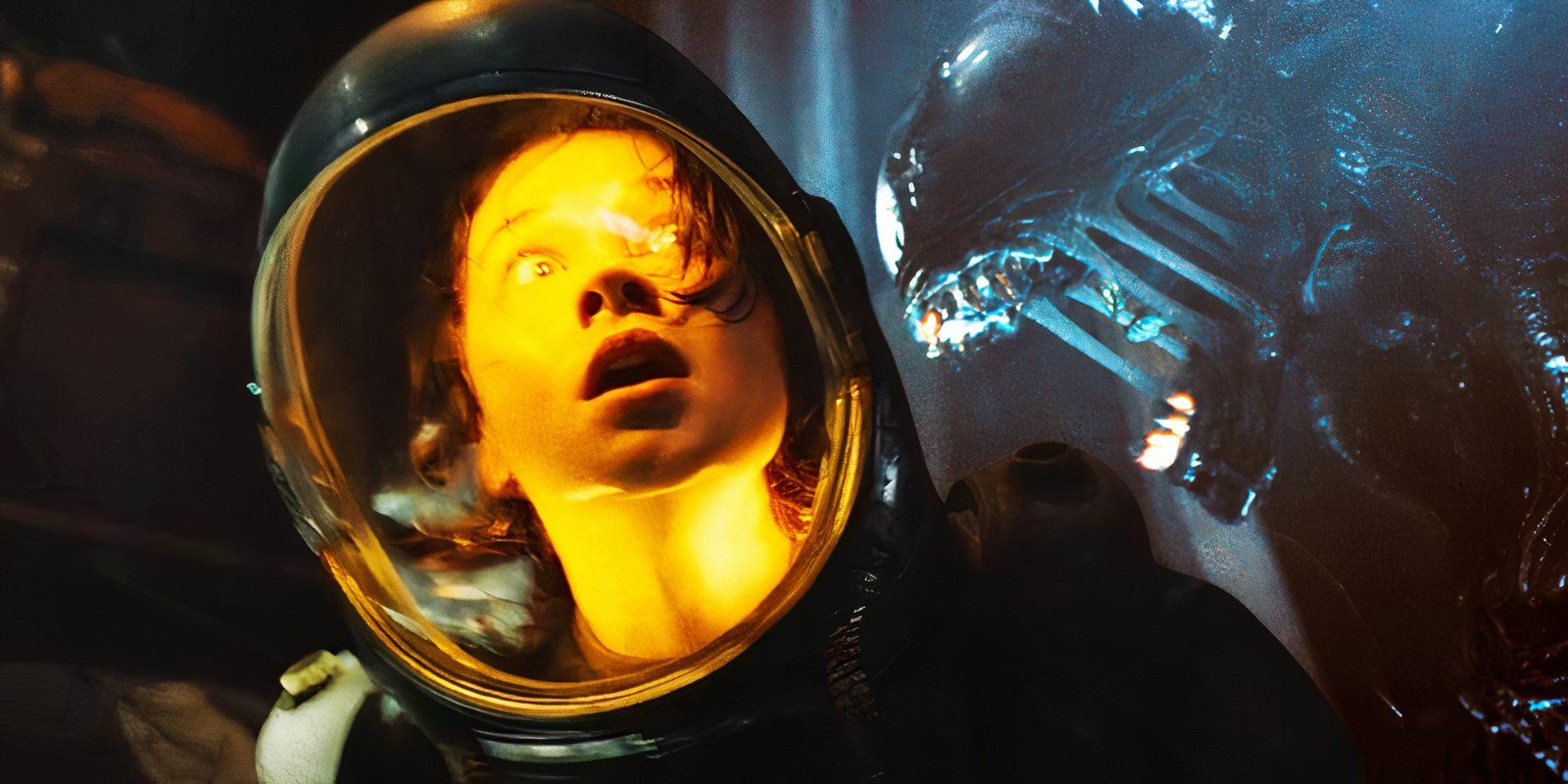 Cailee Spaeny in Alien Romulus juxtaposed with a Xenomorph