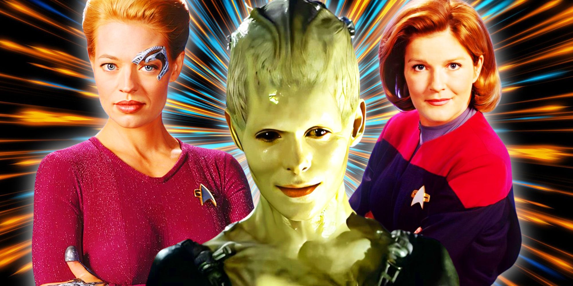Captain Kathryn Janeway, Seven of Nine and Borg Queen from Star Trek Voyager