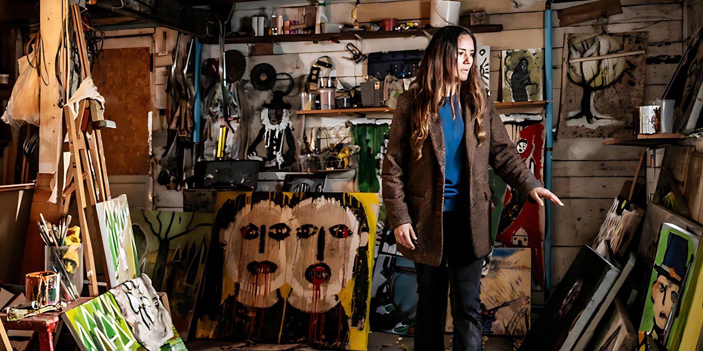 Catalina Sandino Moreno as Tabitha Matthews is overwhelmed at the sight of Victor's mother's art in From season 3, ep 2