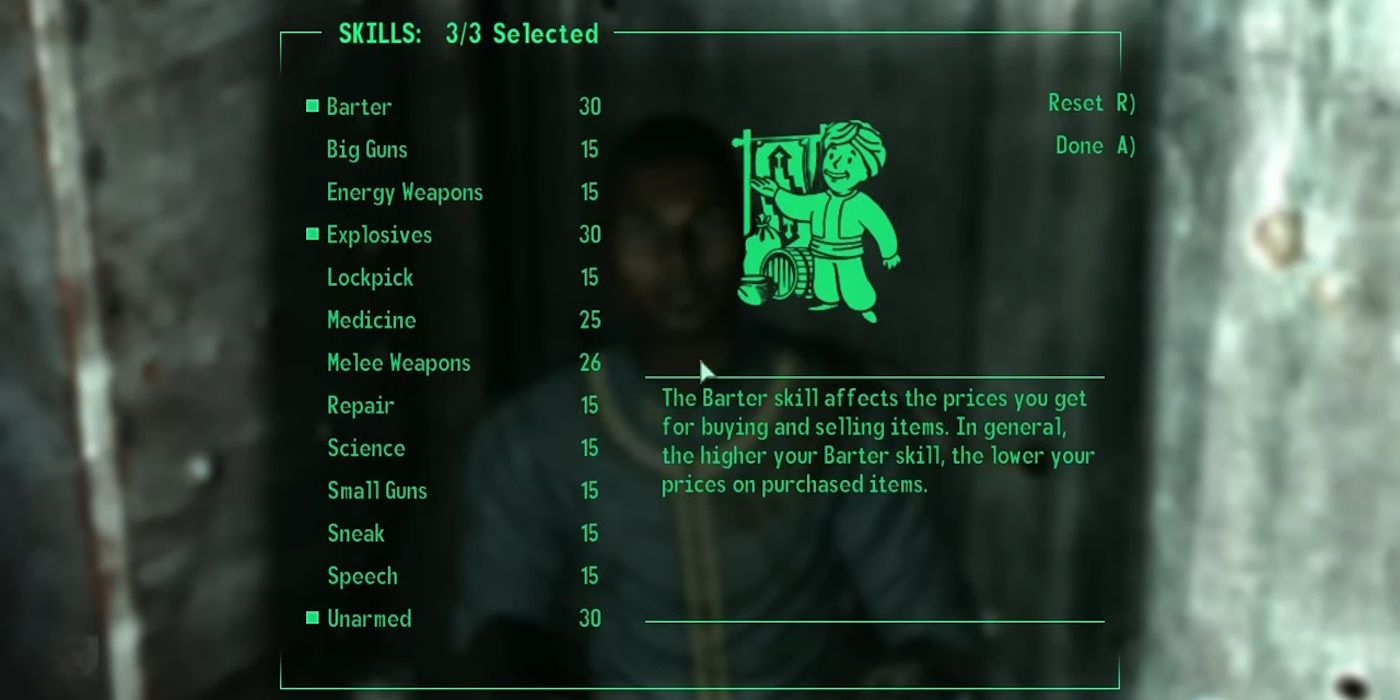 Choosing perks after GOAT test in Fallout 3.