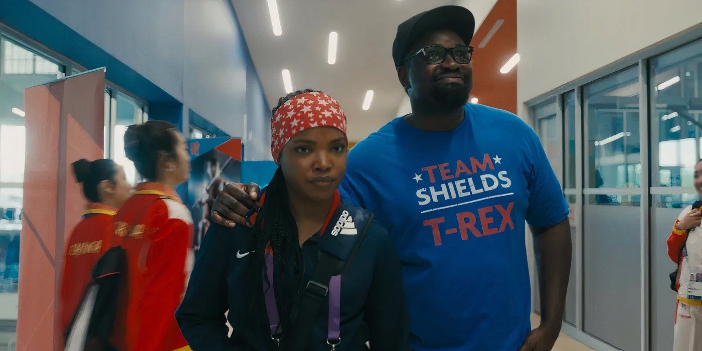 Claressa porte une tenue olympique aux côtés de Jason, joué par Brian Tyree Henry, dans The Fire Inside