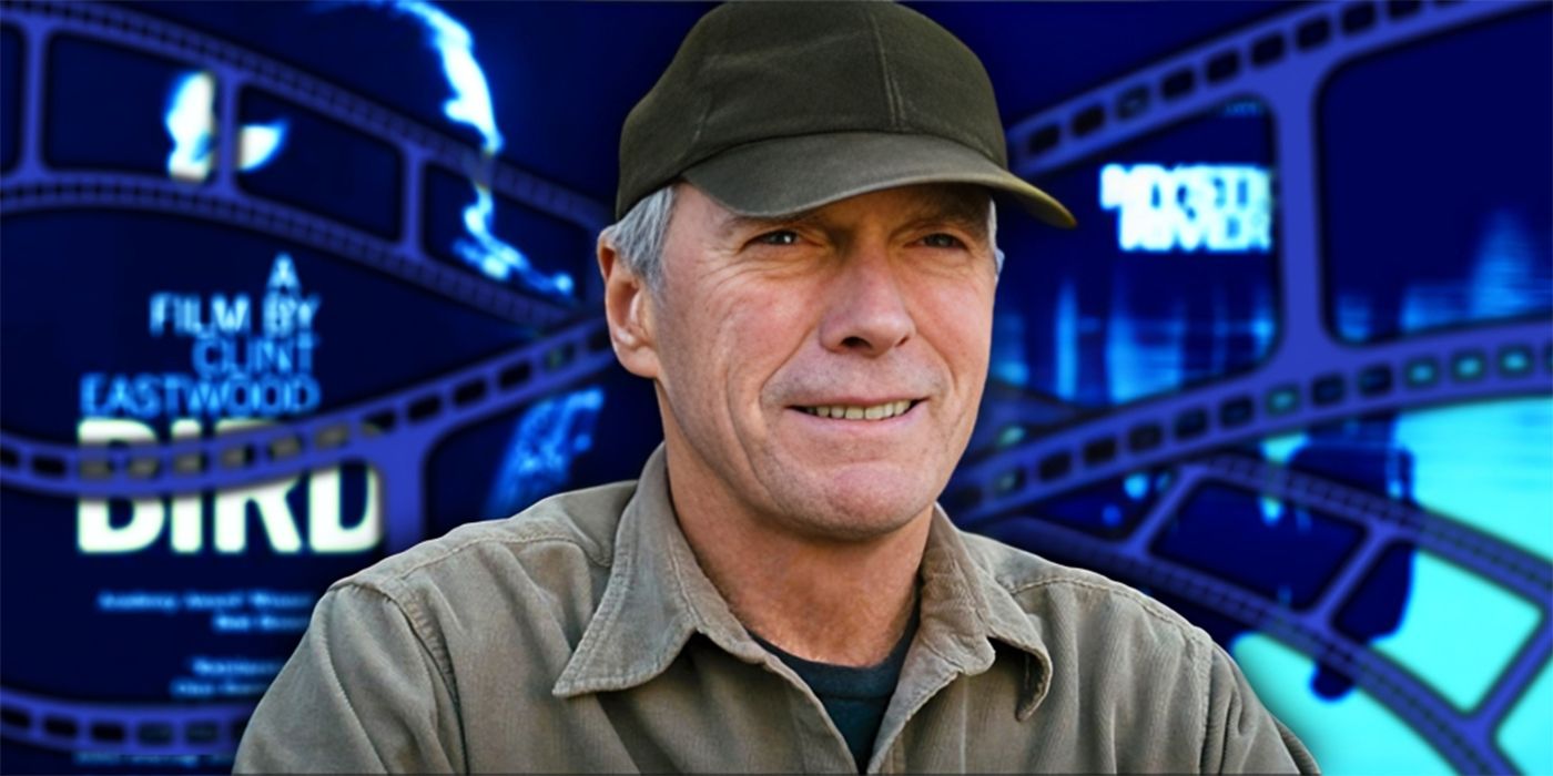 Clint Eastwood in Front of Blue Film Strips and Movie Posters