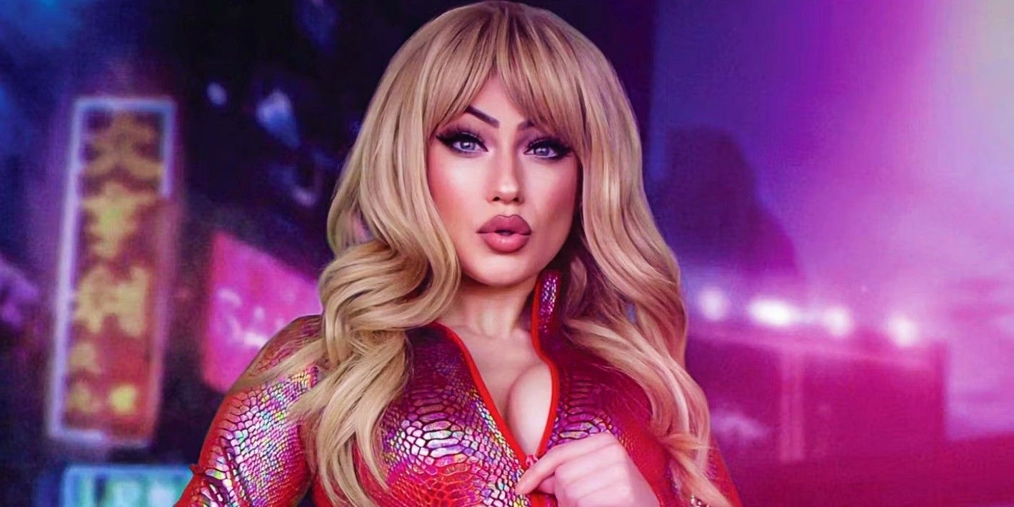 Close up of Barbarella from the cover of her new Dynamite series, drawn in a photorealistic style