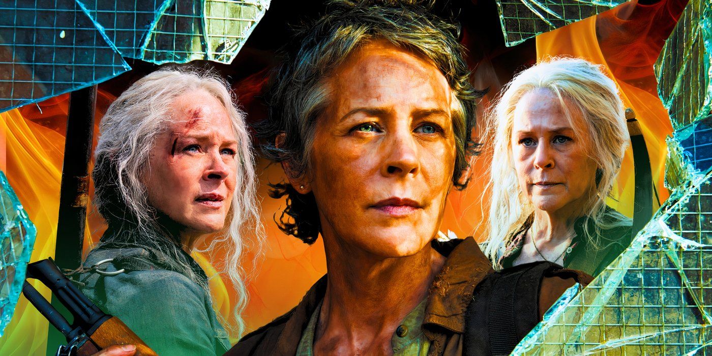 Collage of Melissa McBride as Carol Peletier in The Walking Dead