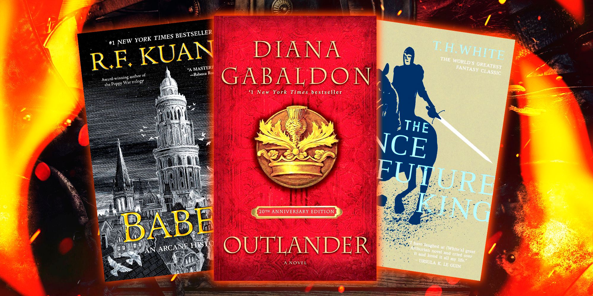 Cover books - Babel, Outlander, & The Once and Future King