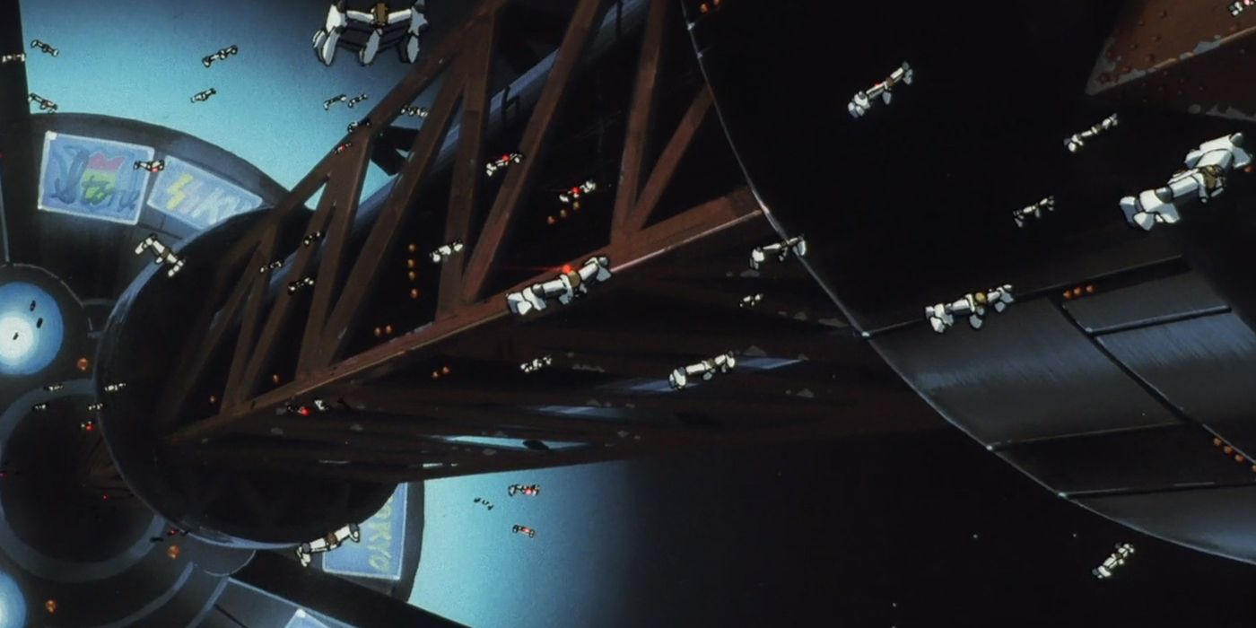 A picture of the space station in the first episode of Cowboy Bebop.