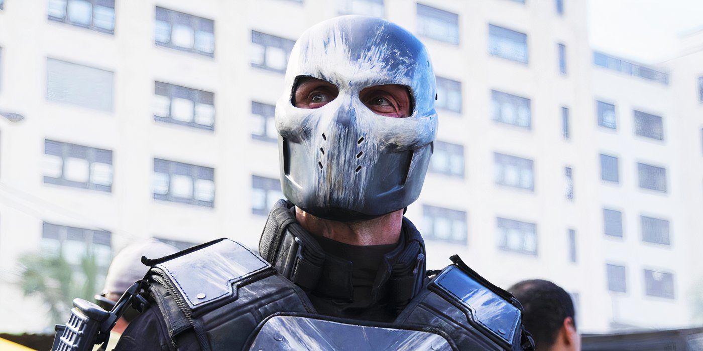 Crossbones in Lagos in Captain America Civil War looking up with his mask on