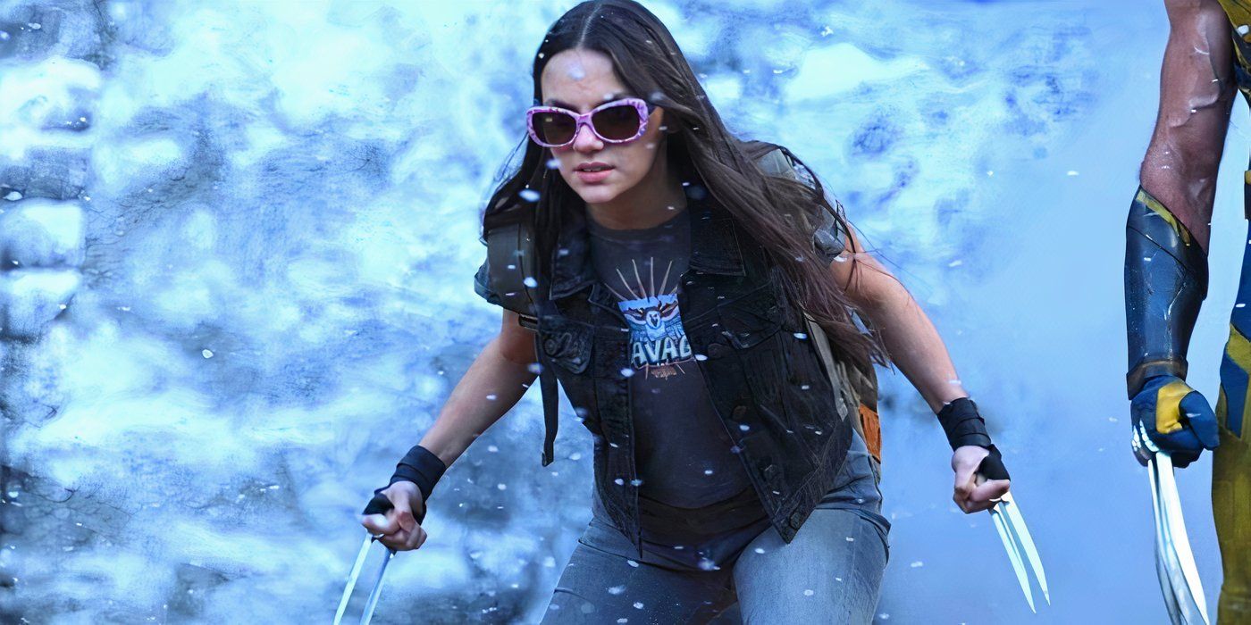 Dafne Keen as X-23 with her glasses from Logan and her claws out in Deadpool & Wolverine