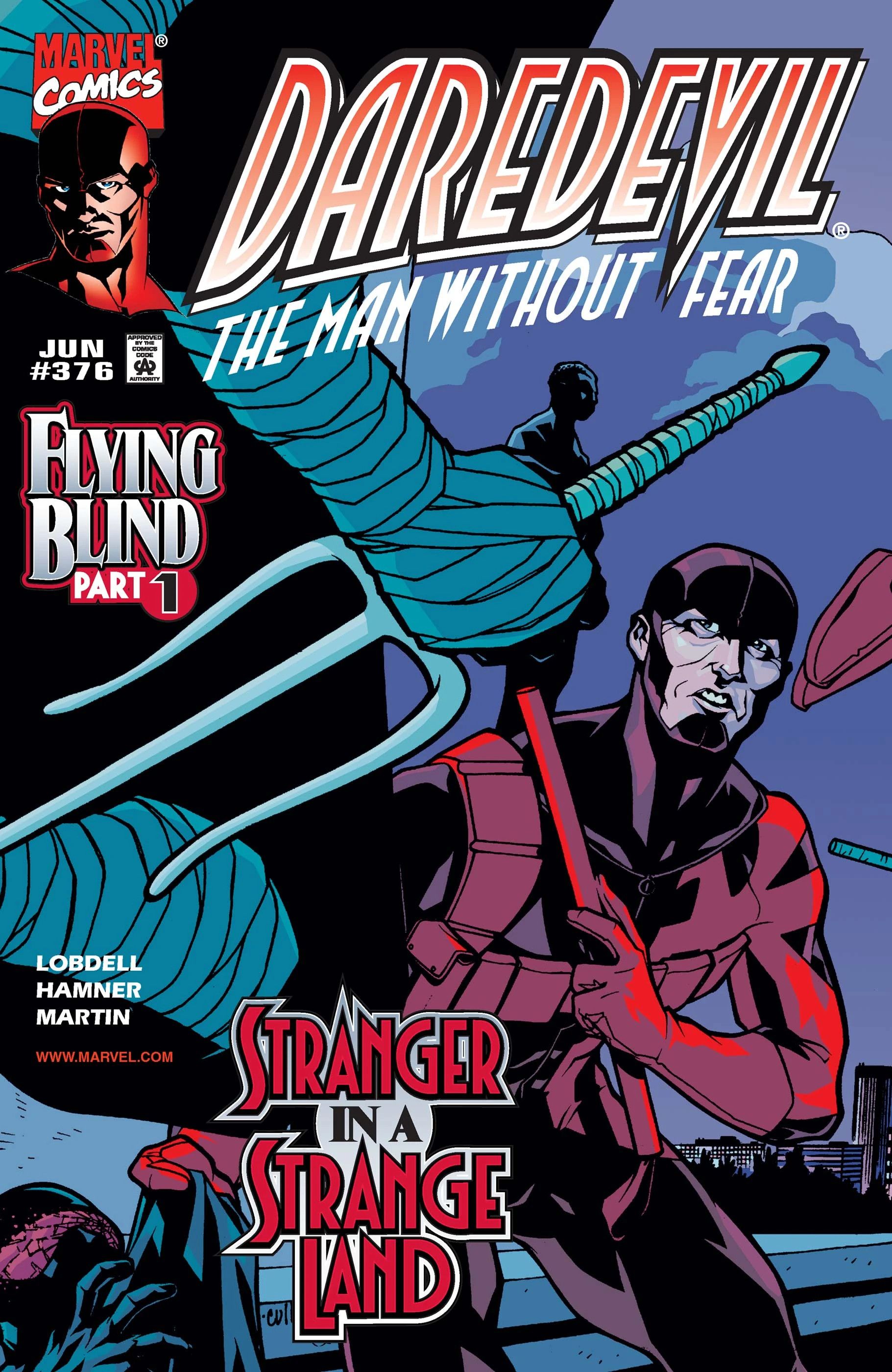 Daredevil #376 Matt Murdock looking at enemy holding a SE in the foreground