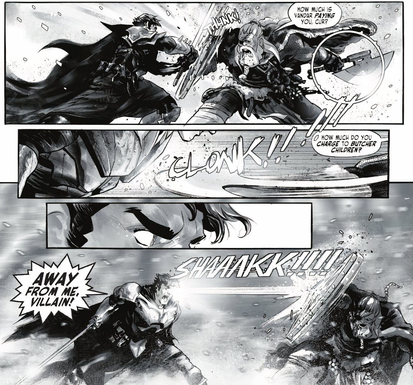 Painéis de quadrinhos: Batman usa visão de calor em Deathsroke no universo Dark Knights of Steel.