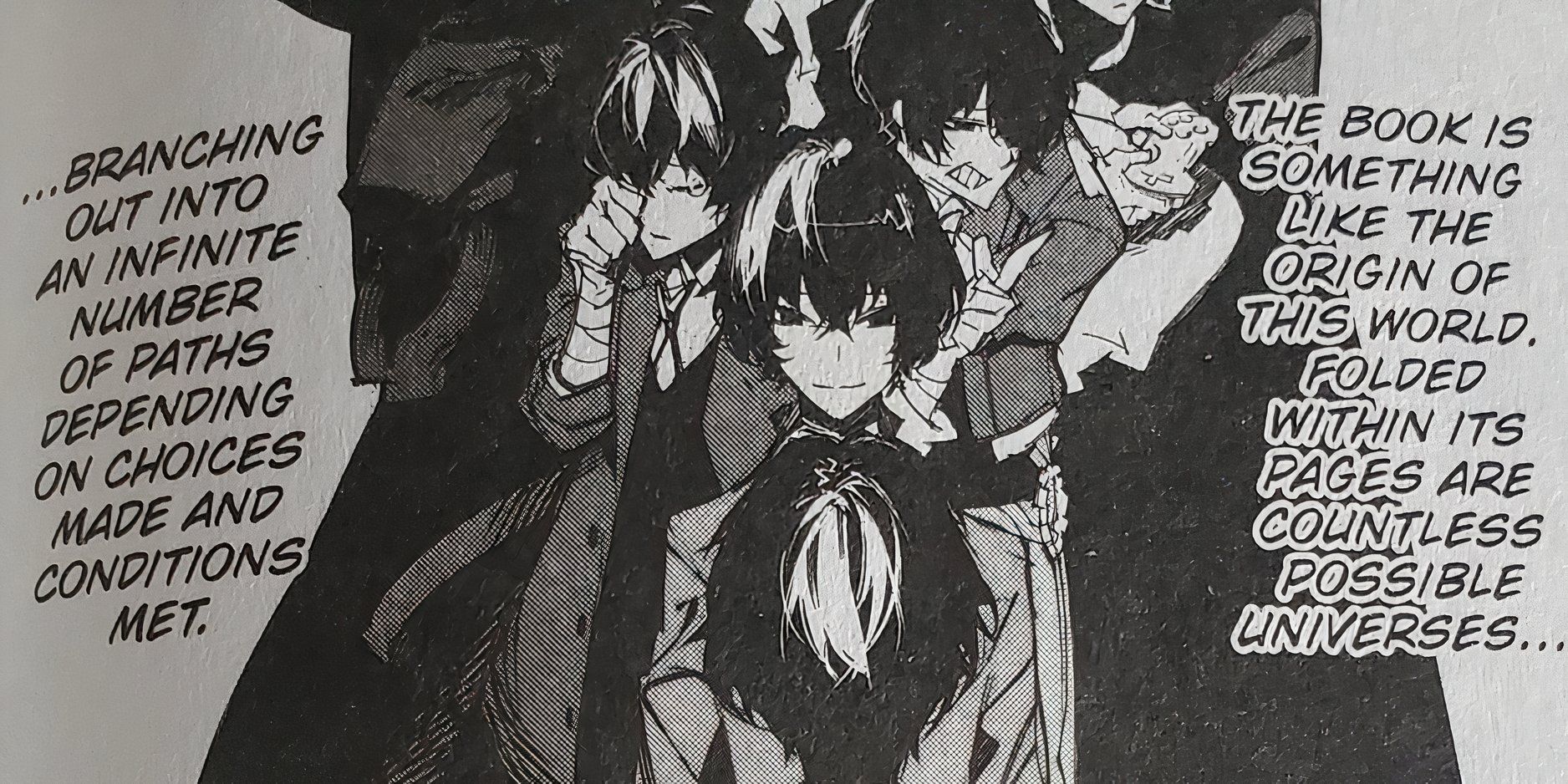 La Bestia Dazai se enfrenta a innumerables otros Dazai de posibles realidades. 