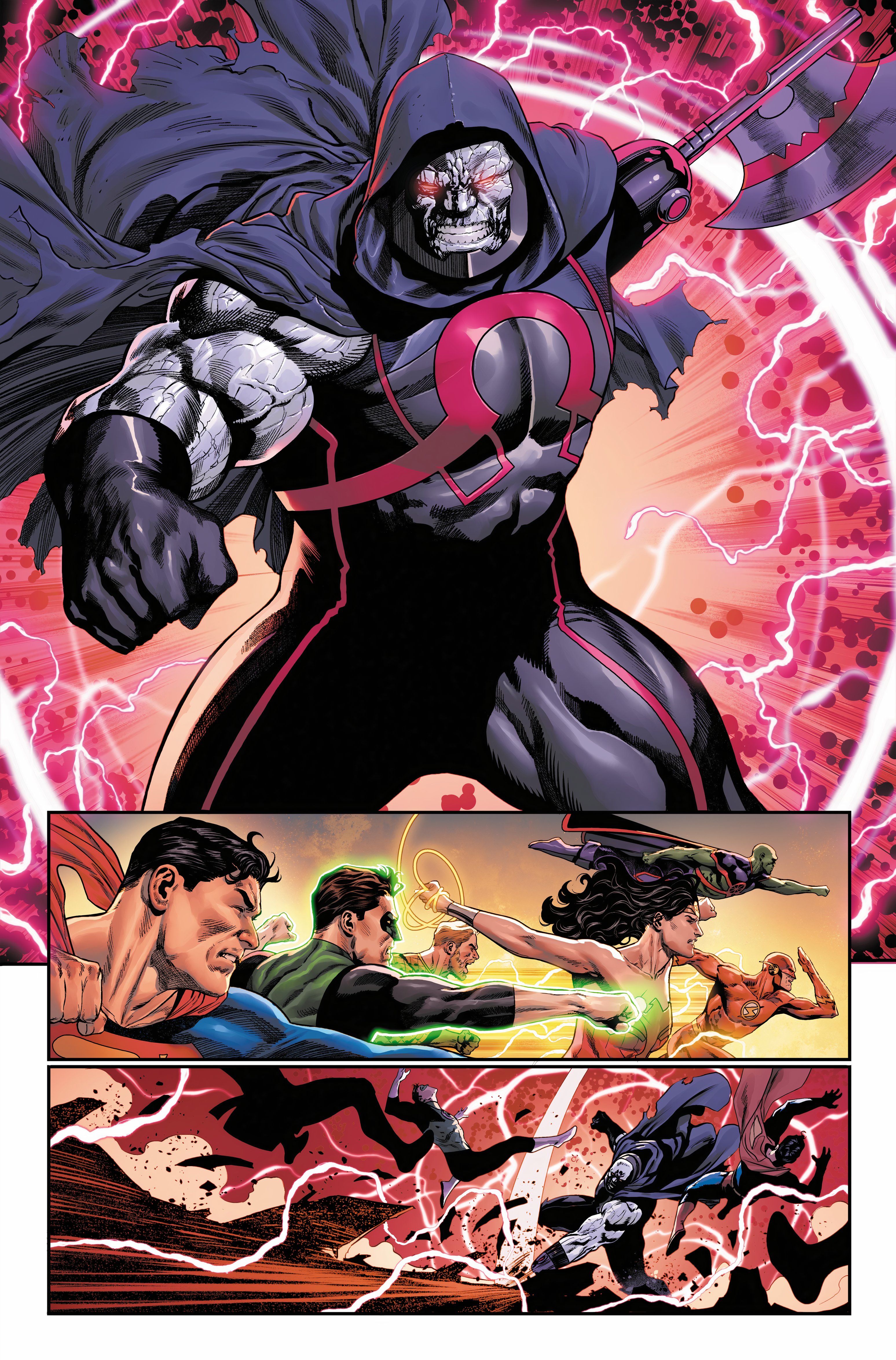 Página de vista previa de DC All In Special 1: Darkseid aparece con un nuevo brazo y se prepara para luchar contra la Liga de la Justicia.