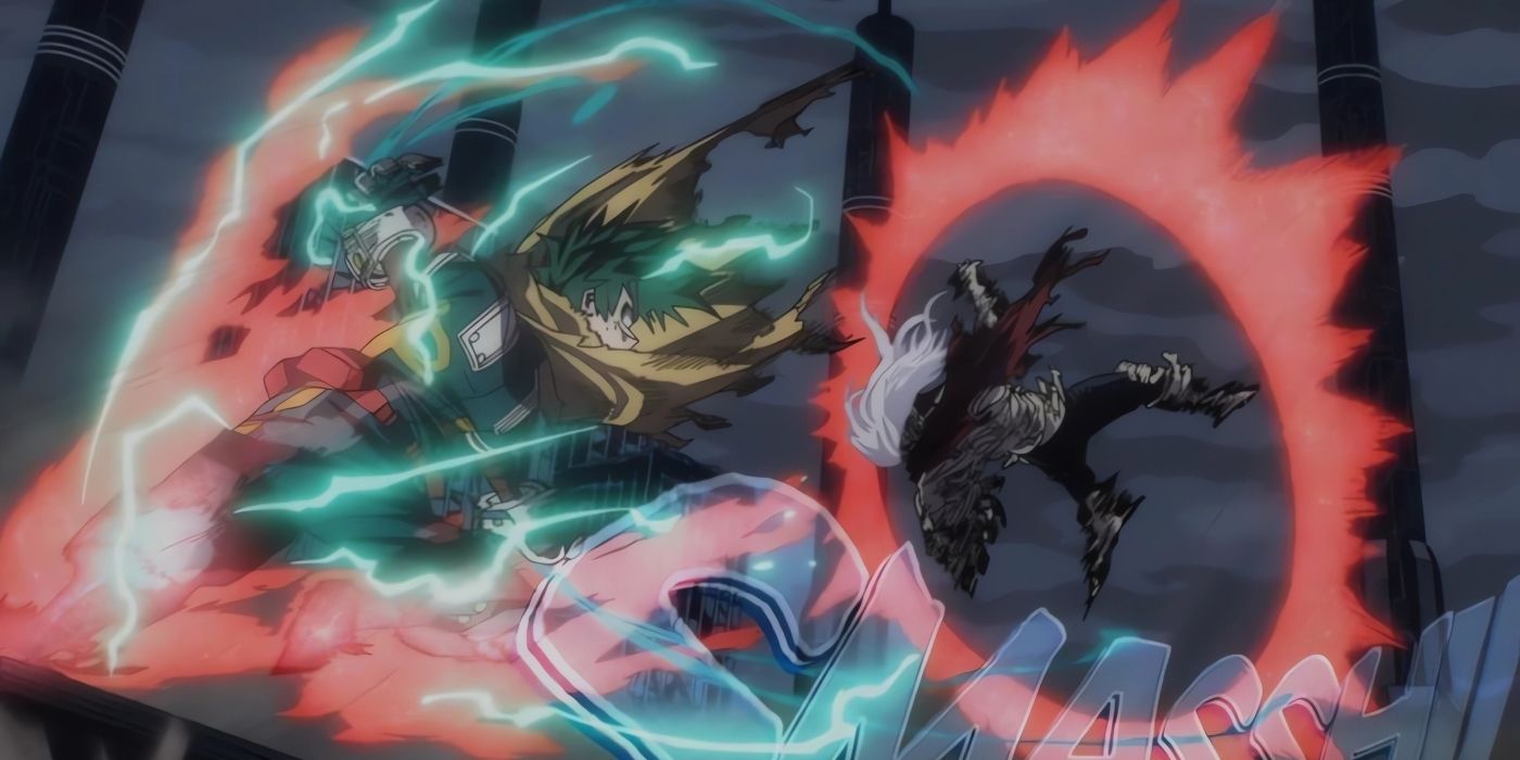 Deku attacks Tenko to prevent him from using his Quirks.