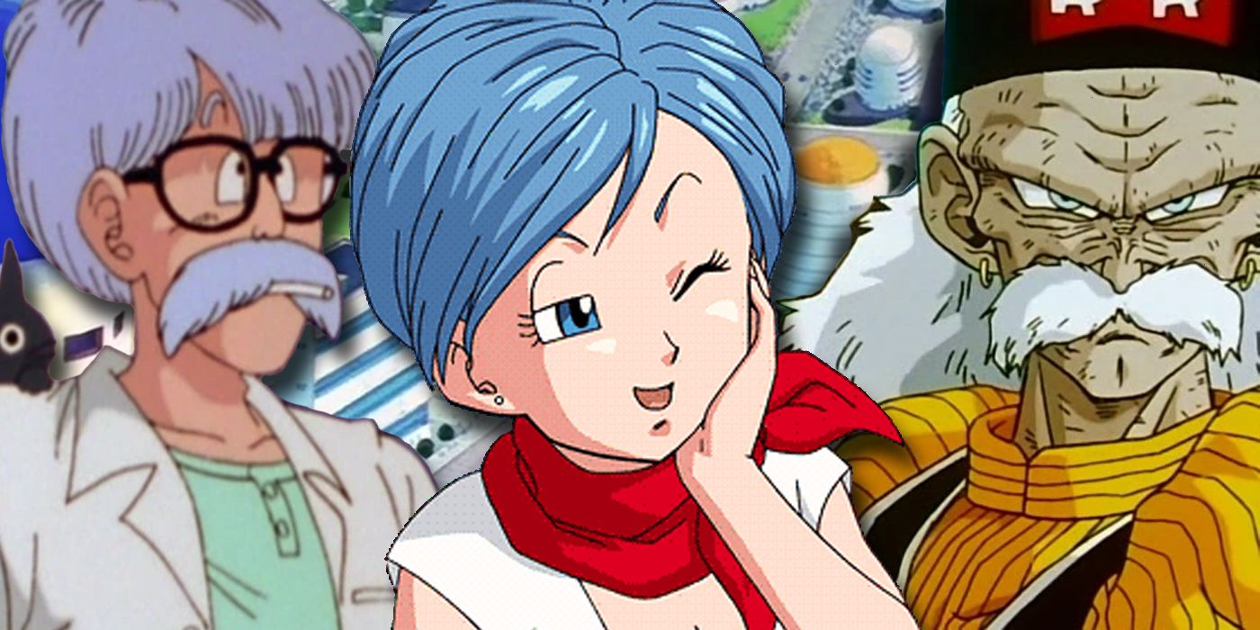 Dr. Brief, Bulma, and Dr. Gero from Dragon Ball.