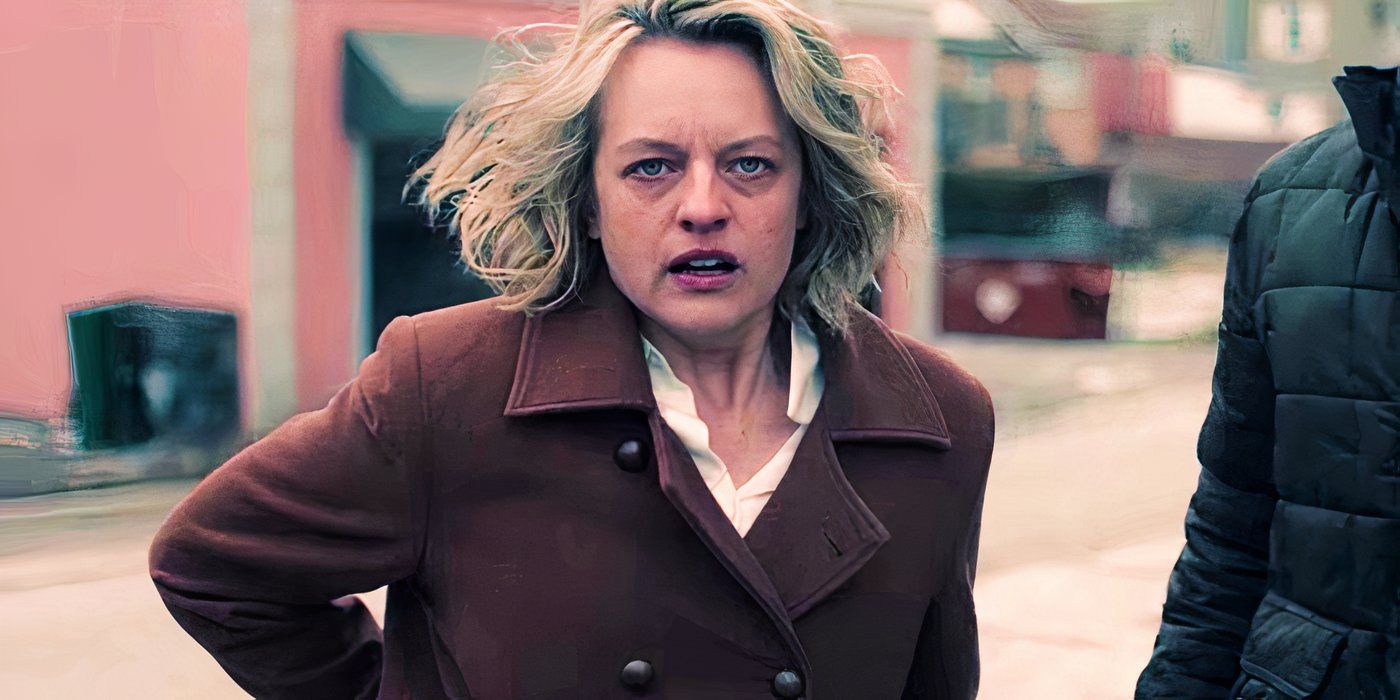 Elisabeth Moss as June looking distressed in The Handmaids Tale Season 5