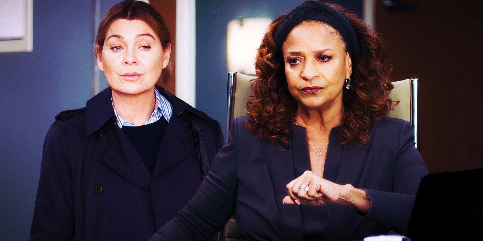 Ellen Pompeo as Meredith Grey and Debbie Allen as Catherine Fox in Grey's Anatomy season 20's finale