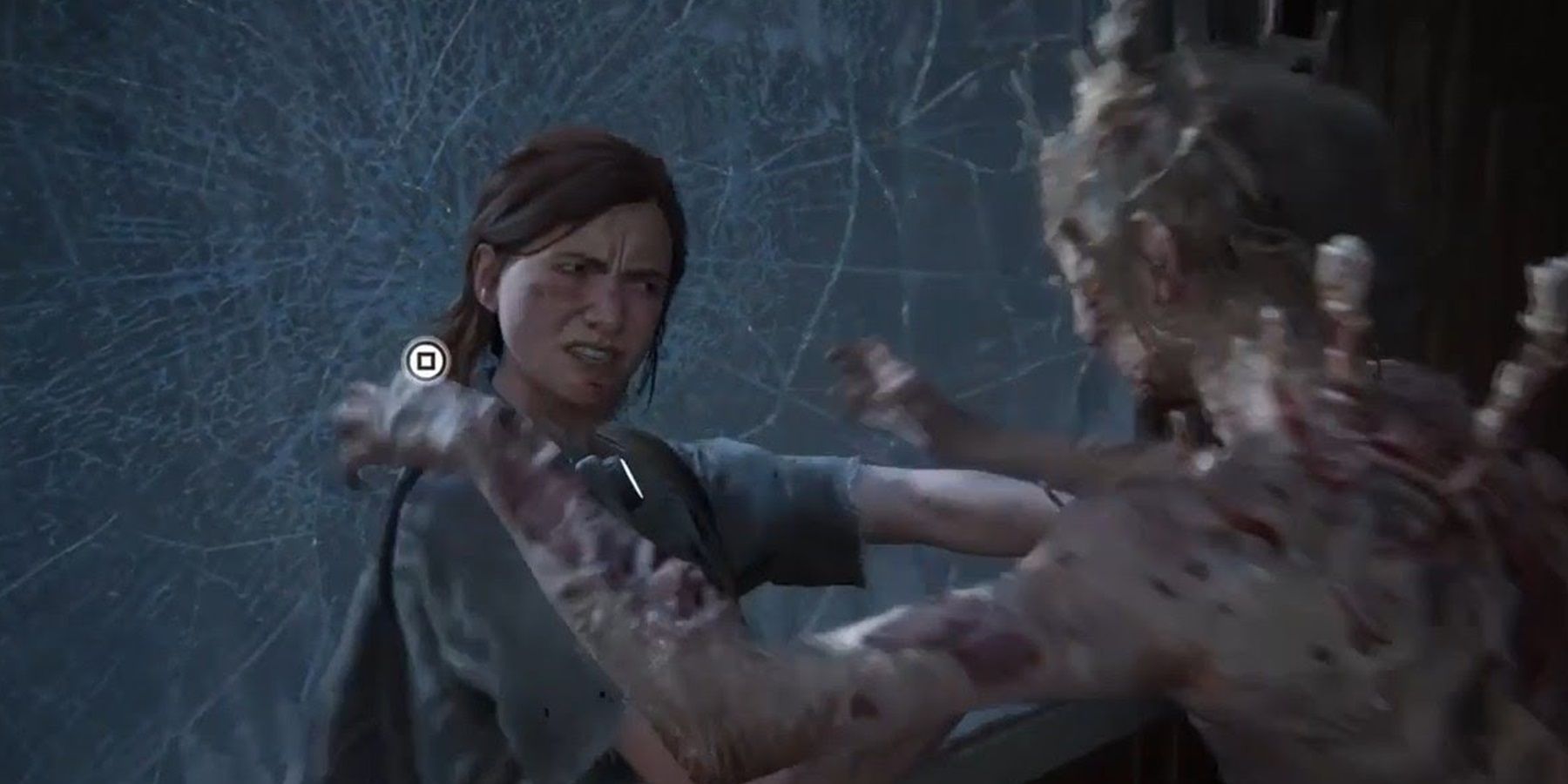 Ellie wrestles with a stalker in The Last of Us Part II