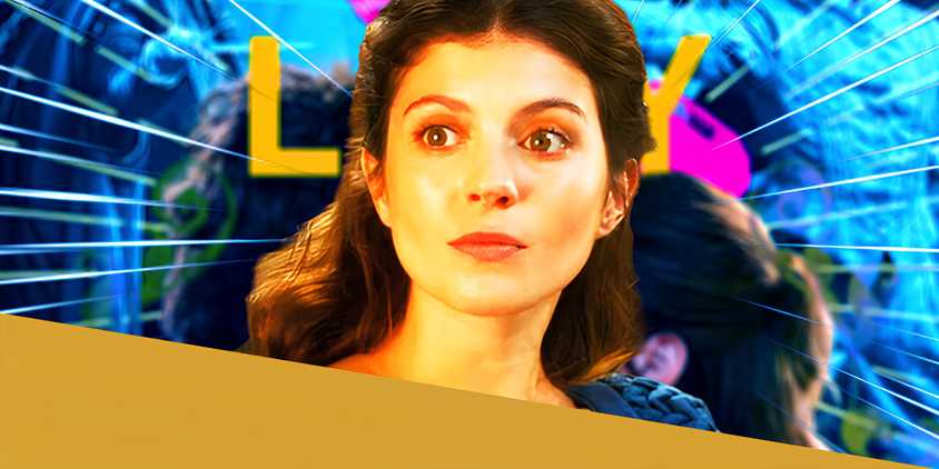 Emily Bader in My Lady Jane in Front of the Show's Poster with Streaks