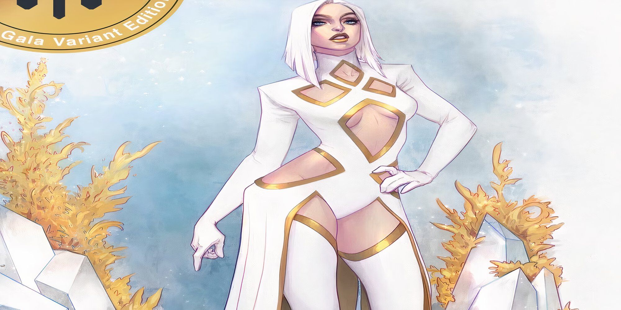 Emma Frost poses in her 2022 Hellfire Gala dress.