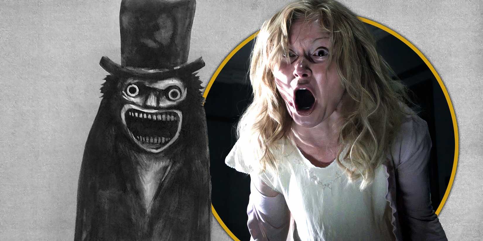 Essie Davis as Amelia screaming at a drawing of The Babadook
