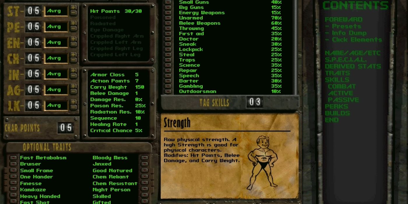 Fallout 1 custom character creation screen.