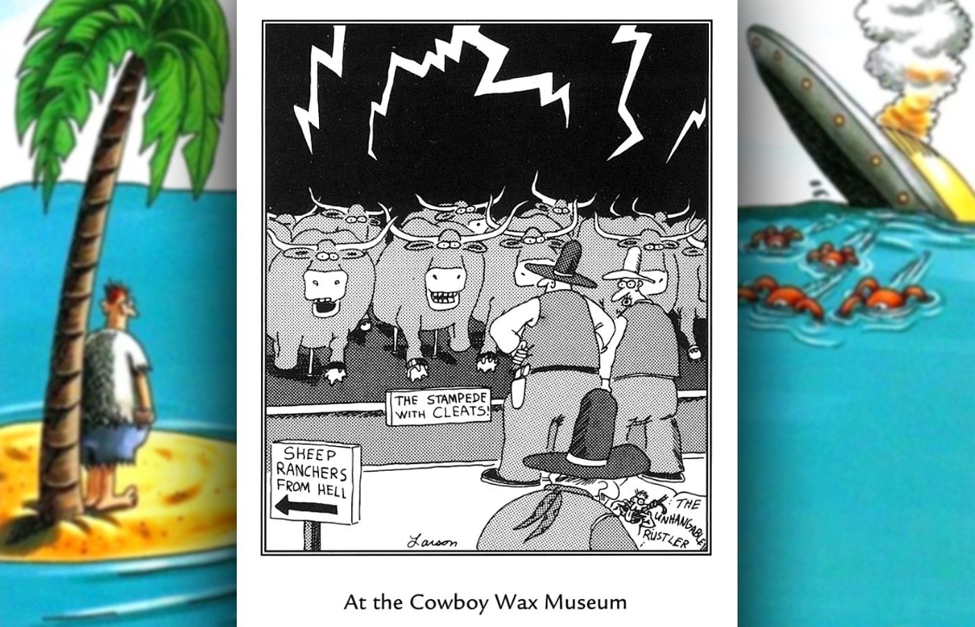 far side comic about a cowboy wax museum