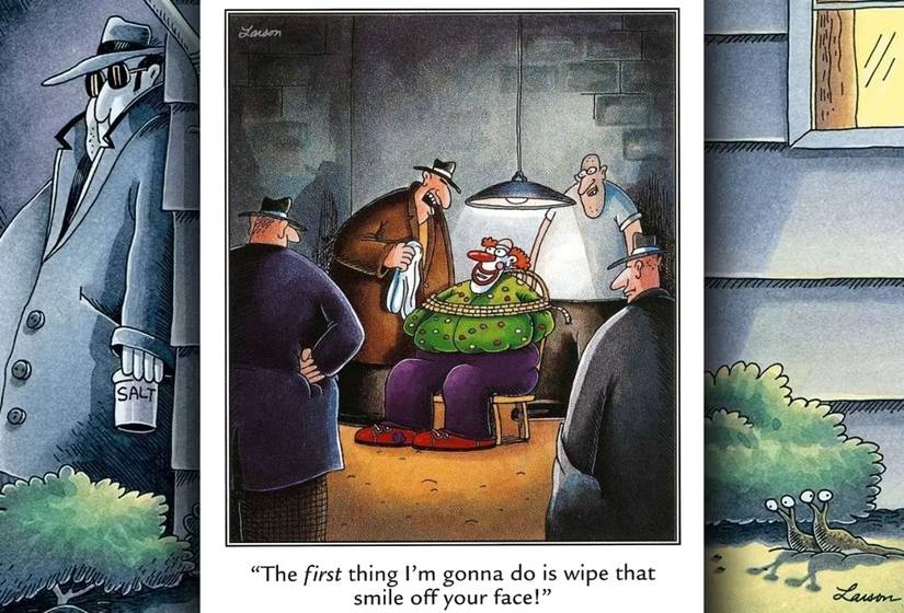 far side comic about a kidnapped clown