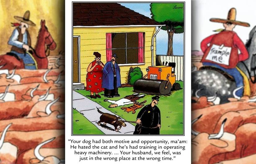 far side comic where a dog steamrolls a cat