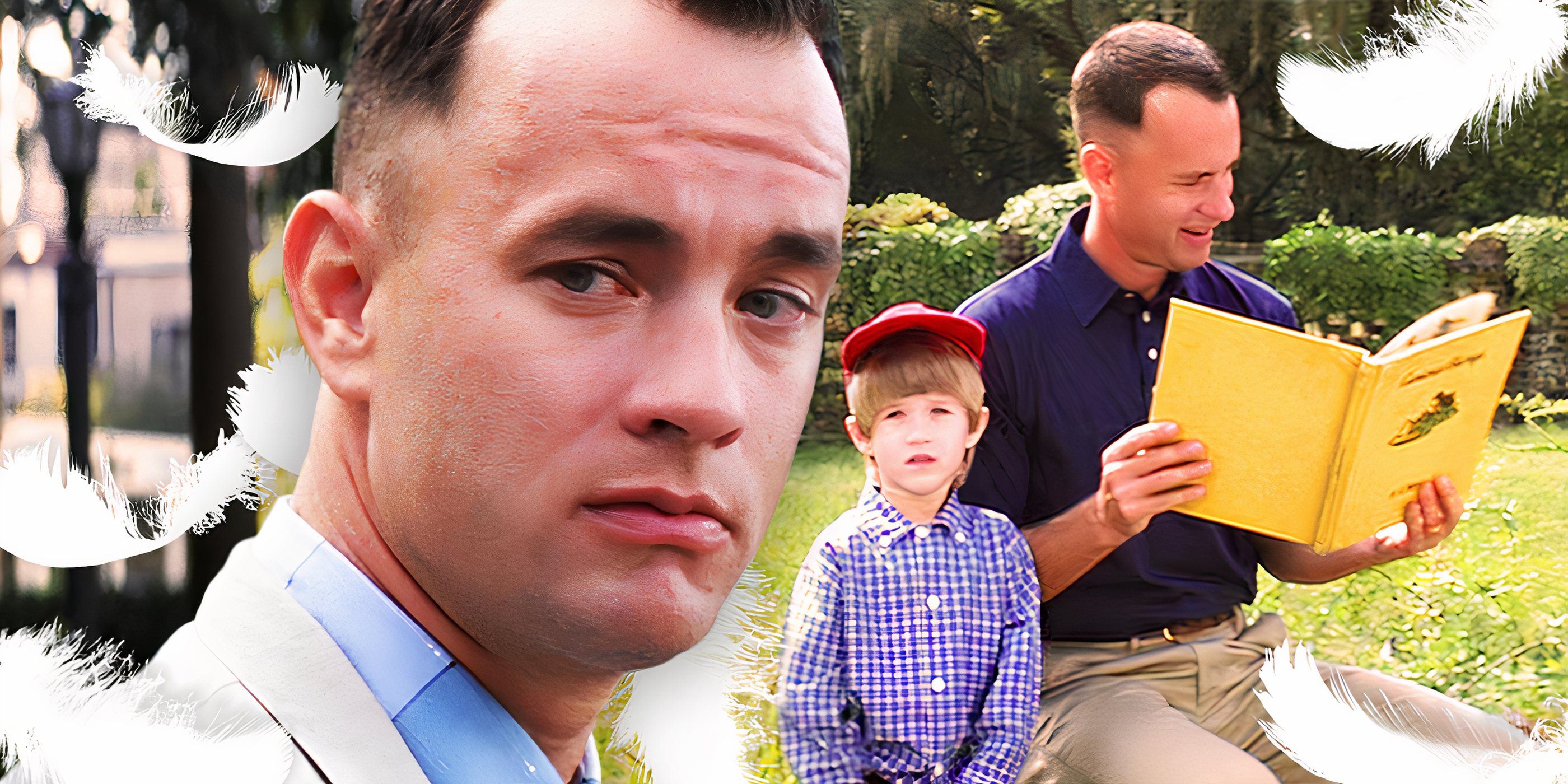 Tom Hanks como Forrest y Haley Joel Osment como Forrest Jr. en Forrest Gump.