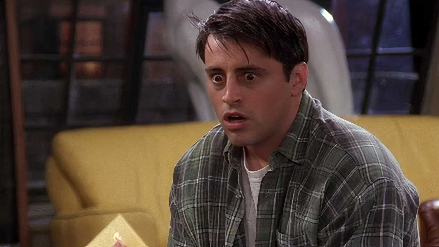 matt le blanc as joey in friends looking shocked.
