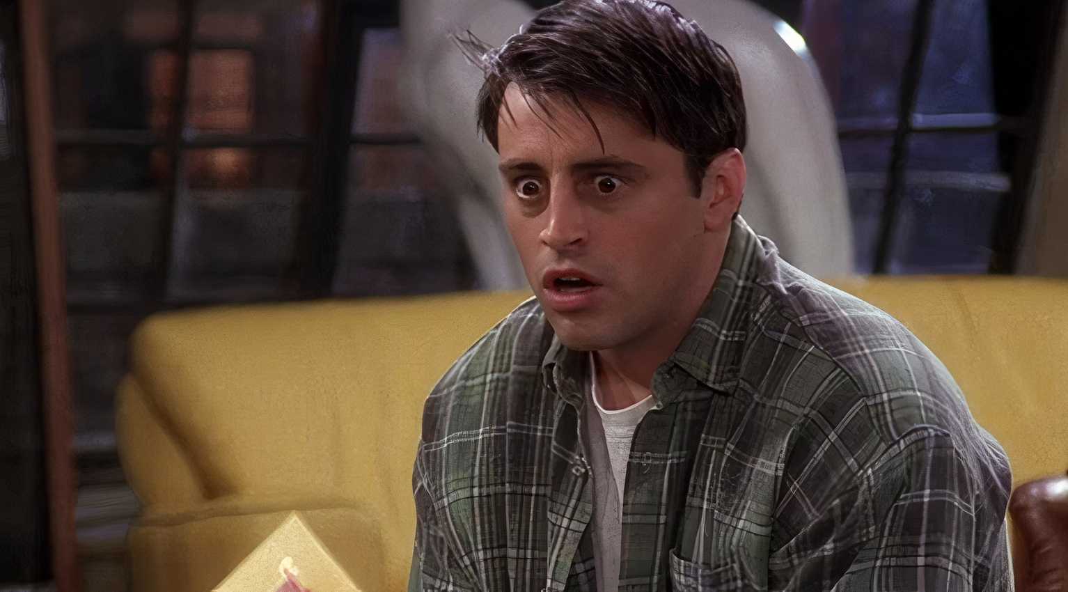 matt le blanc as joey in friends looking shocked.