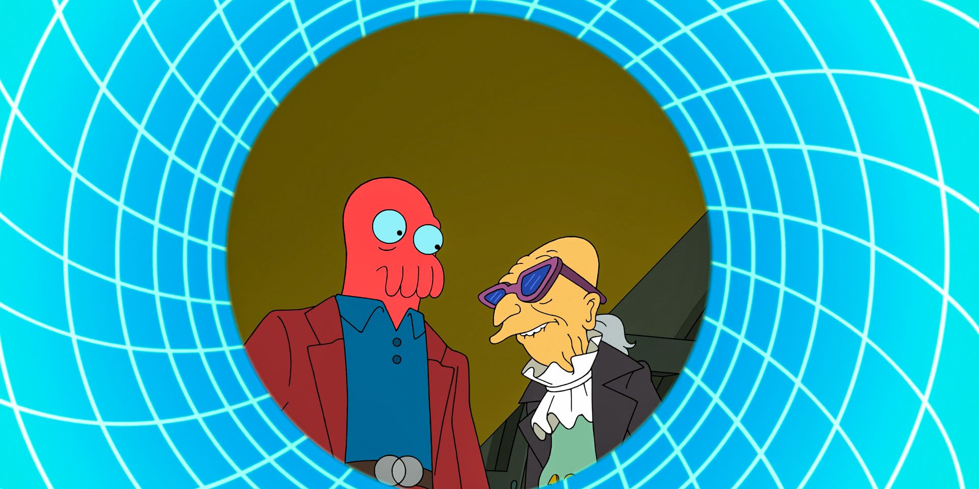 Zoidberg e Hugh-Bear Farntsvirt espiando o vórtice Fashion-Can no episódio 6 da 12ª temporada de Futurama