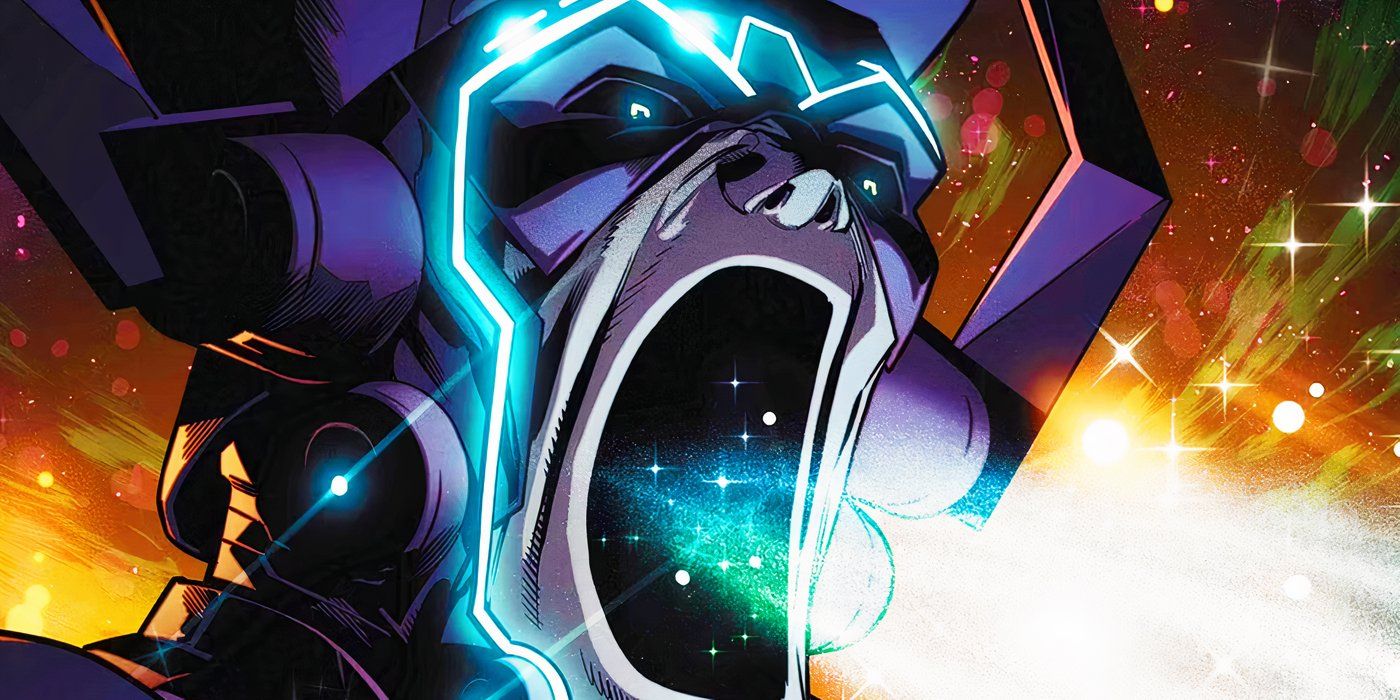 Arte del cómic: Galactus devorando mundos en Marvel Comics.