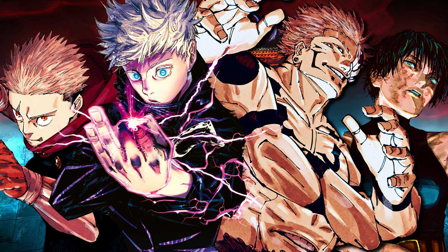Gojo, Sukuna, Yuji et Maki de Jujutsu Kaisen