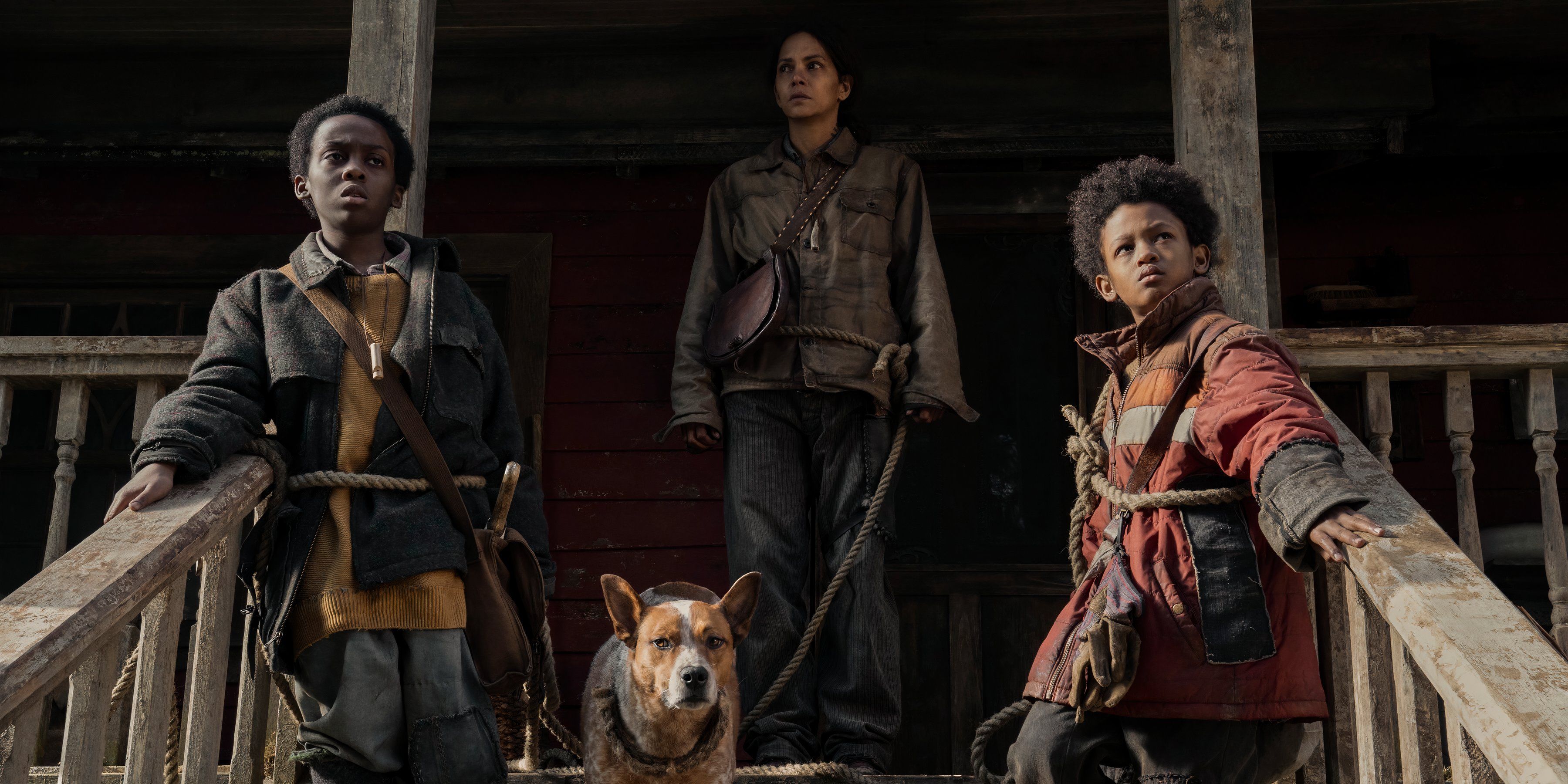 Halle Berry's mother stands on the porch with her sons in Never Let Go