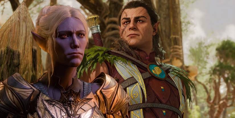 Halsin and Minthara from Baldur's Gate 3 looking off into the distance