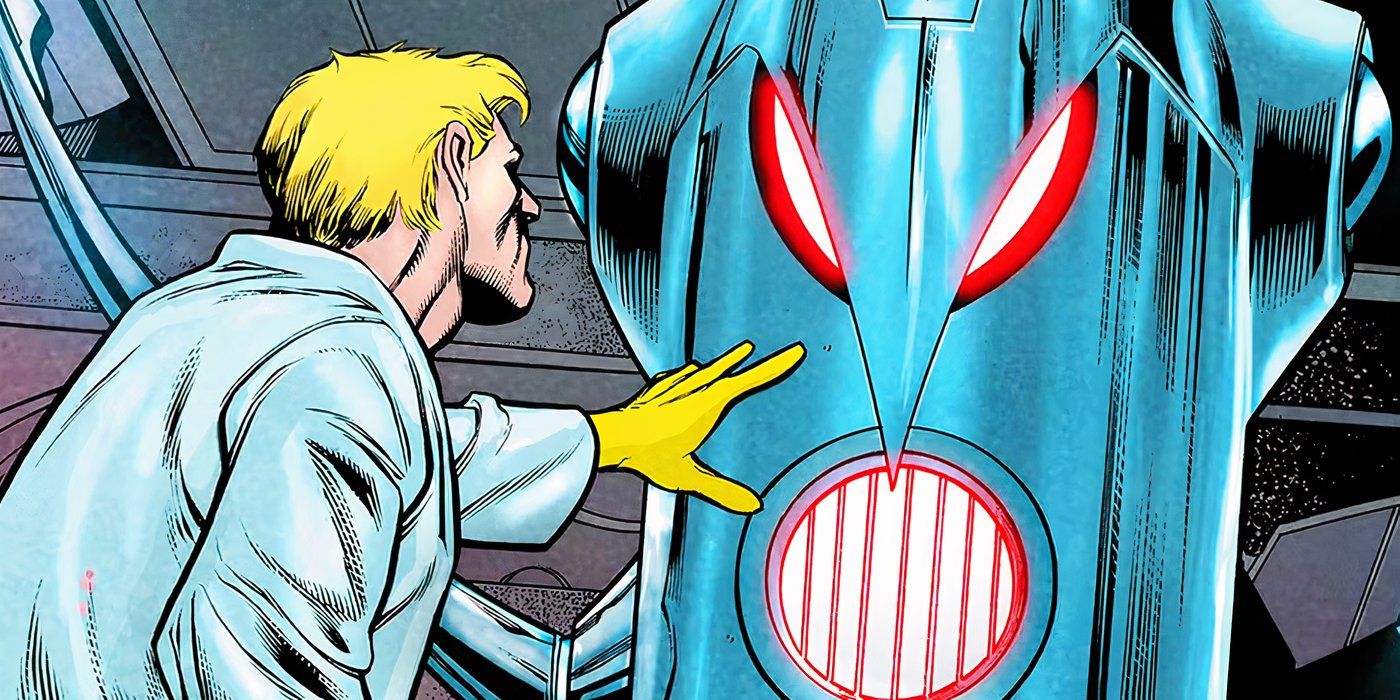 Arte em quadrinhos: Hank Pym fazendo o primeiro Ultron da Marvel Comics.