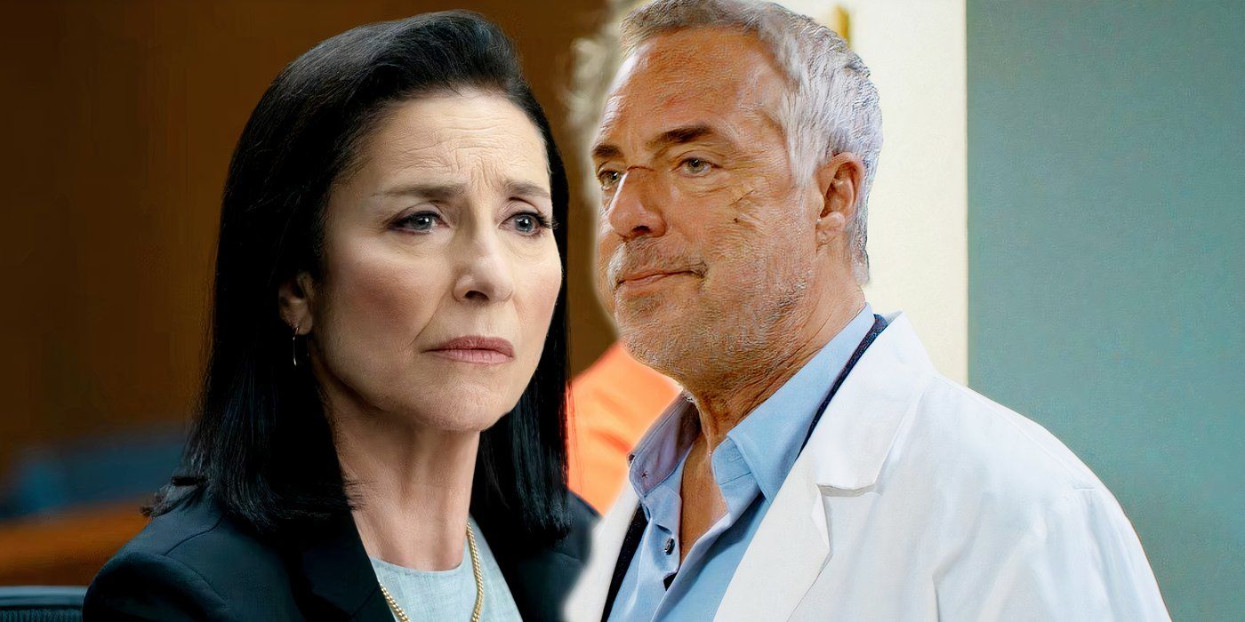 Harry Bosch looking upset while a lawyer looks worried in court on Bosch Legacy