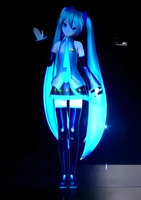 Hatsune Miku on The Late Show with David Letterman (2014) waving to the audience
