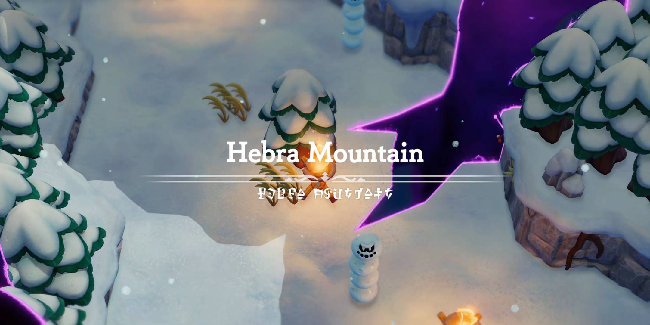 A title card announcing Hebra Mountain in The Legend of Zelda: Echoes Of Wisdom.