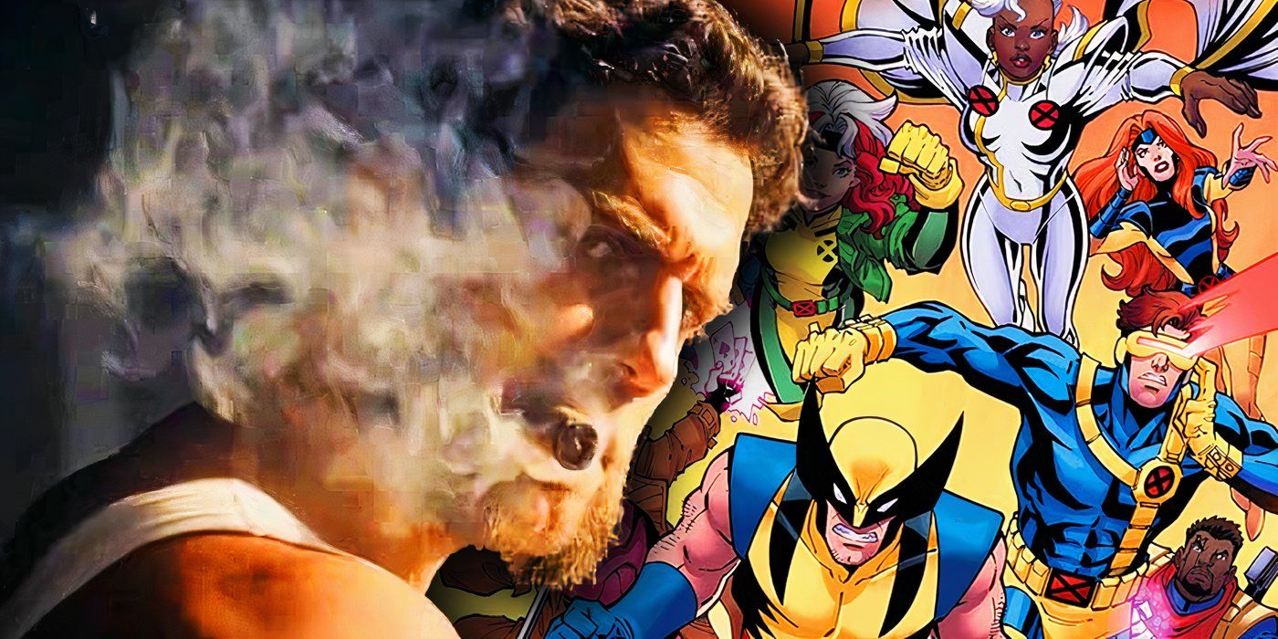 Henry Cavill's Wolverine smoking a cigar in Deadpool & Wolverine with the X-Men drawn from X-Men '97