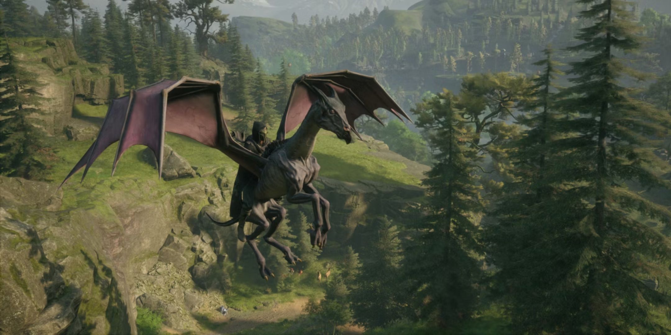 el jugador heredado de Hogwarts vuela sobre la montaña thestral