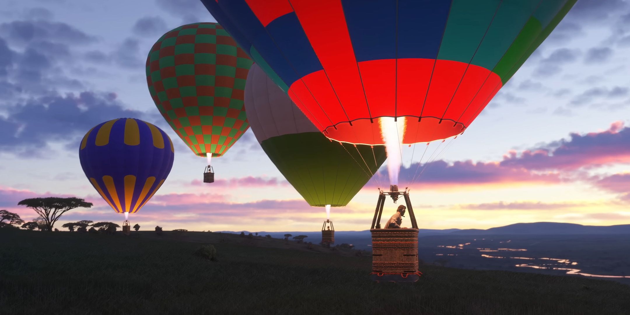 Globos aerostáticos como se ven en Microsoft Flight Simulator 2024.