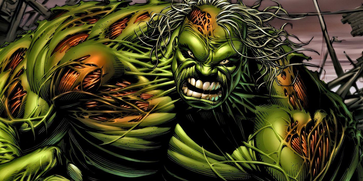 The Hulk as an old man with his green flesh rotting away.