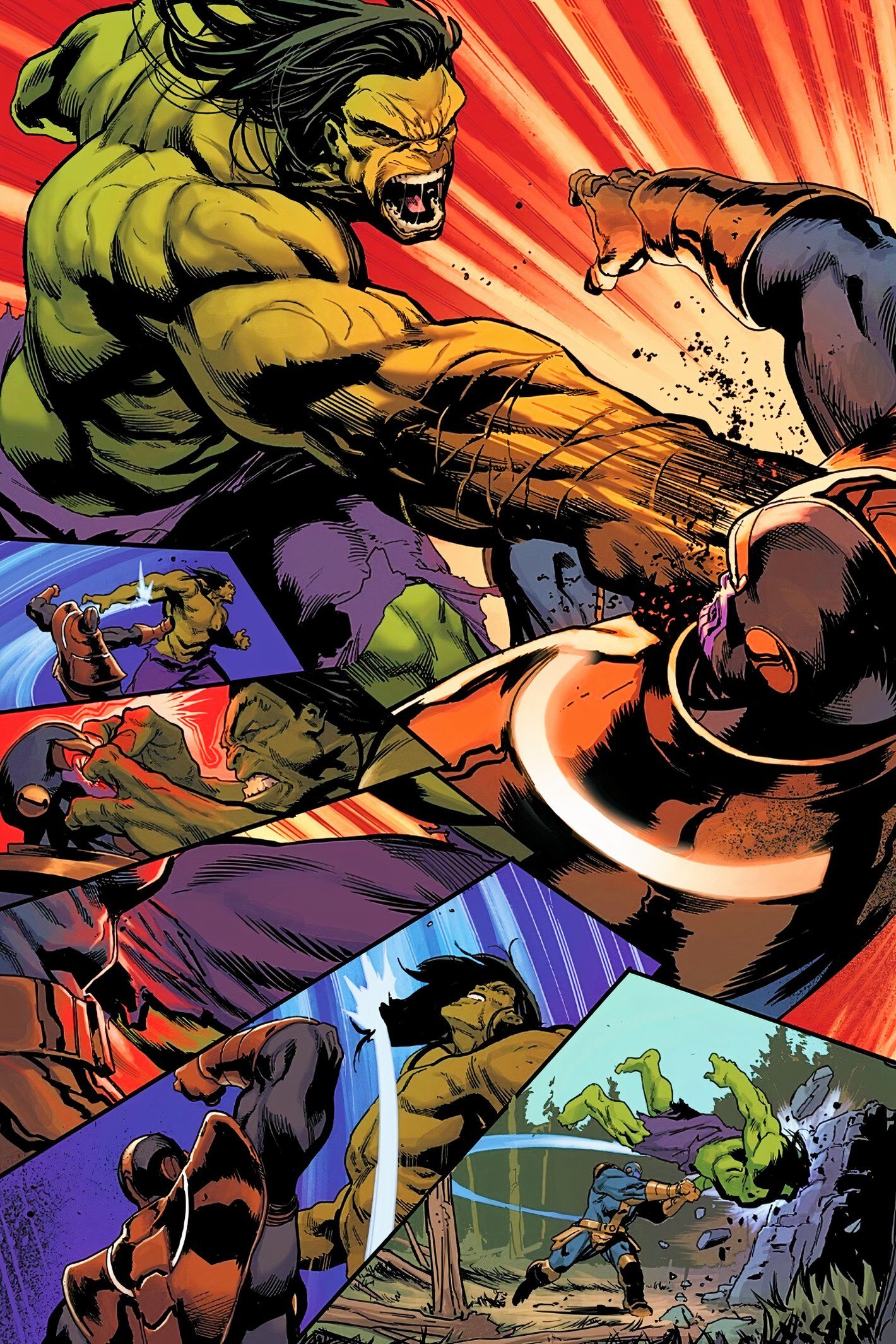 Hulk Annual #1, full page spread of Hulk and Thanos brawling