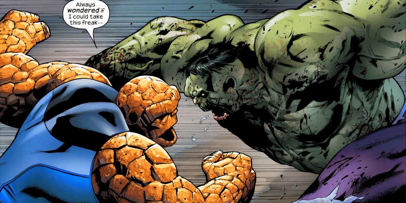 Coisa do Ultimate Universe lutando contra um zumbi Hulk.