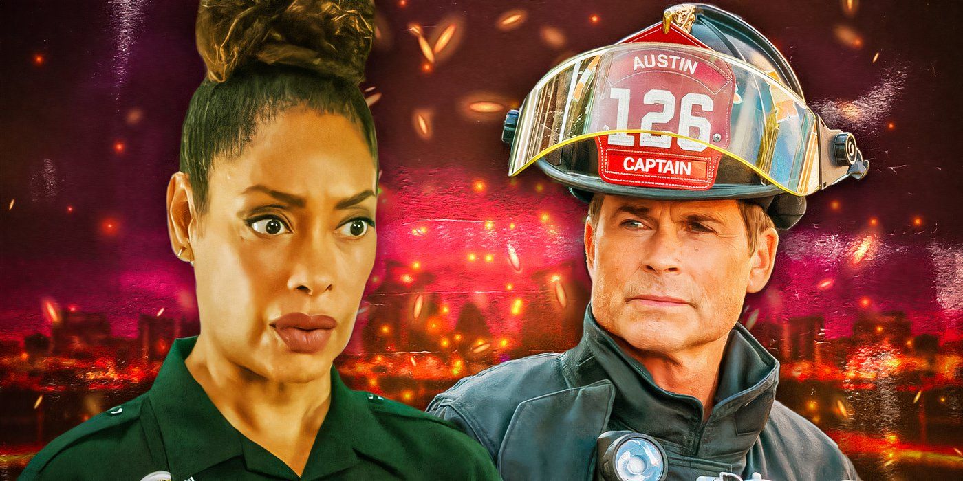 Gina Torres as Tommy Vega and Rob Lowe as Owen Strand in 9-1-1: Lone Star.