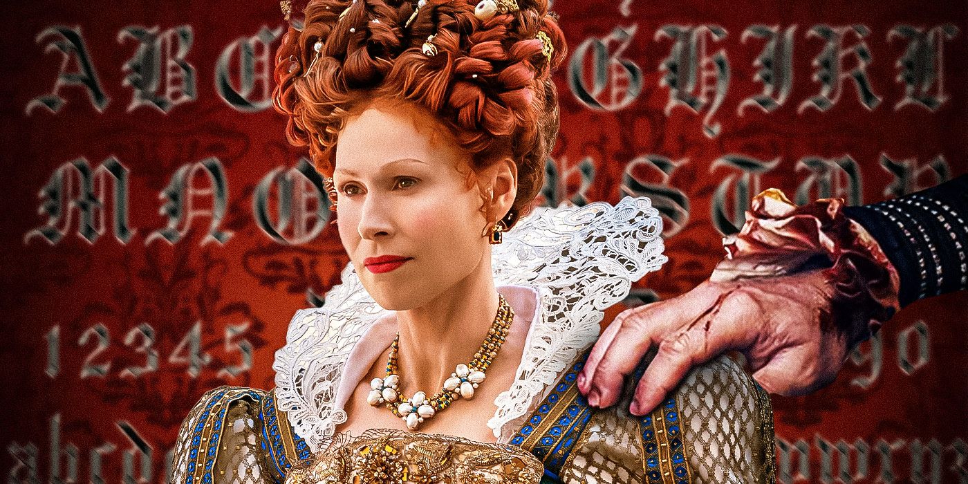 Minnie Driver with a hand on her shoulder in the Serpent Queen