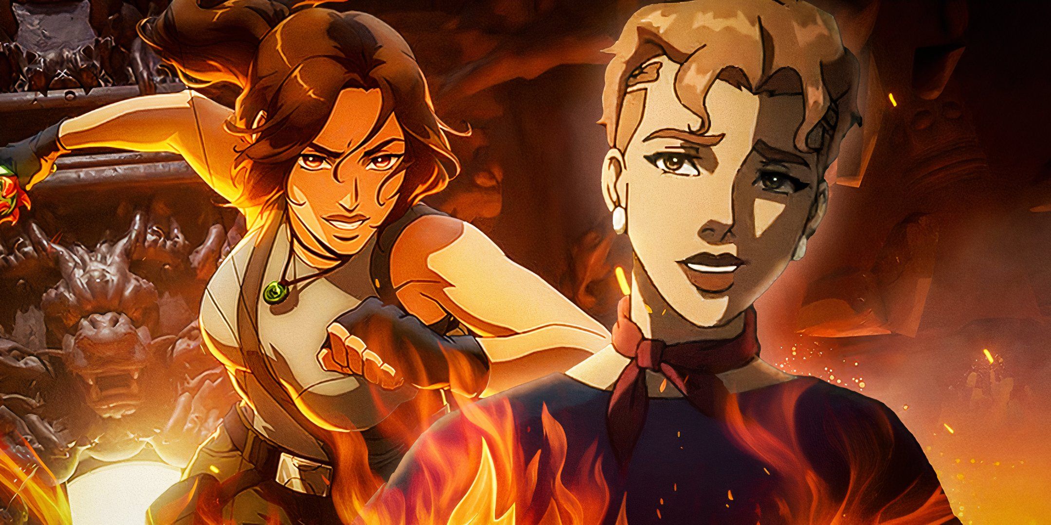 Lara Croft and a blonde woman in Tomb Raider: The Legend of Lara Croft