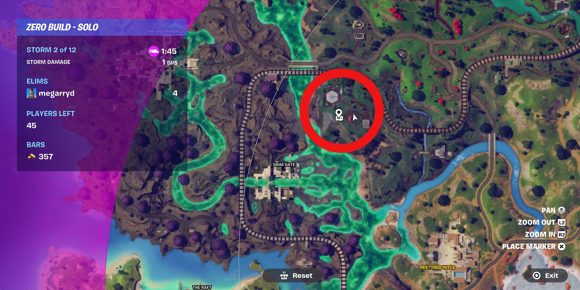 The location of the Iron Man NPC on the Fortnite map